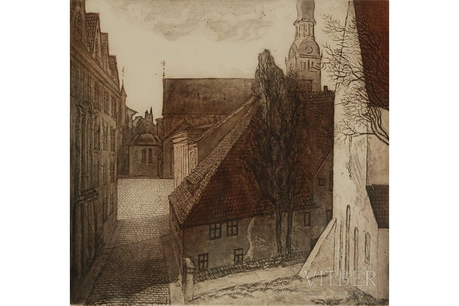 Ozolinsh Valentins (1927), Old Riga, 1974, paper, etching, 36.5 x 38 cm